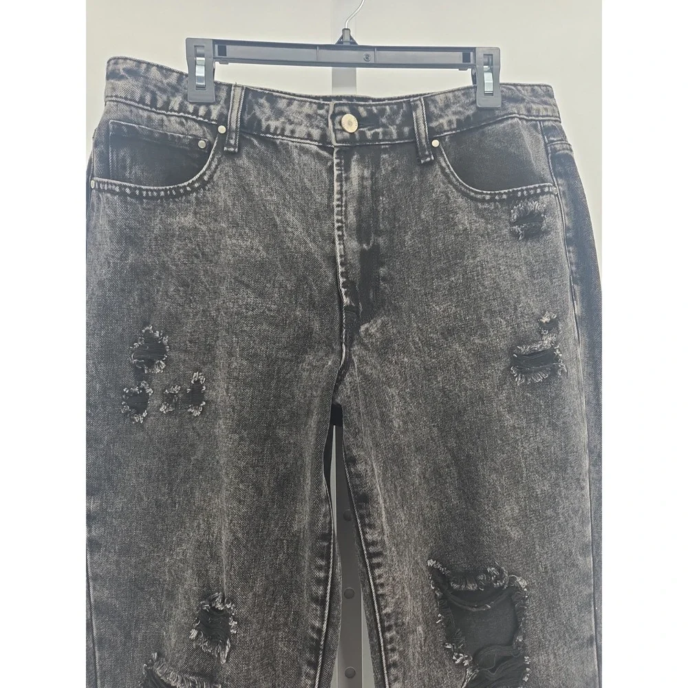 Petra 153 Women's 13/ 30 Acid Washed Black Distressed Destroyed Denim Jeans